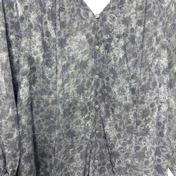 Cupio Metallic Silver Lavender Floral Blouse Top XL Boho Romantic Cottagecore - Picture 4 of 8